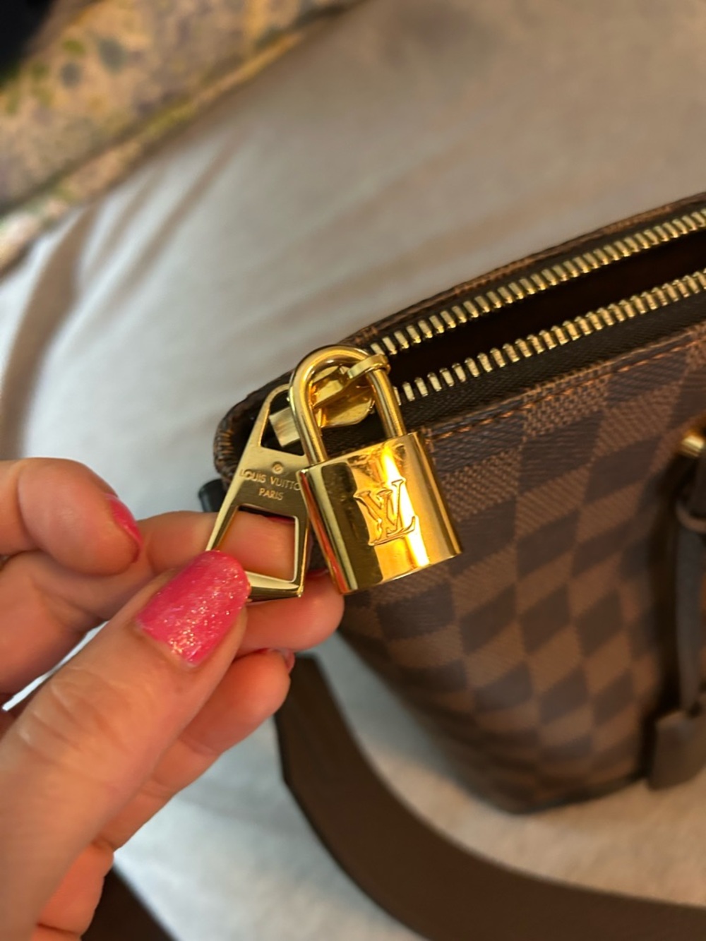 Louis Vuitton Brown Damier Ebene Canvas Tote with Gold Hardware - Picture 3 of 10